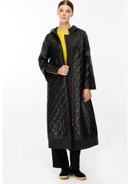 Denim Rouge Kapitone Dolgulu Garni Femuarlı Baharlık Trench Kaban-Siyah modelleri