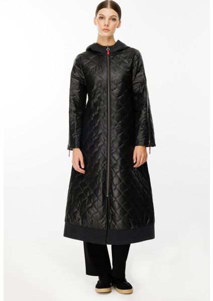 Denim Rouge Kapitone Dolgulu Garni Femuarlı Baharlık Trench Kaban-Siyah