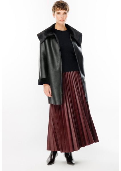 Suni Deri ve Soft Kürk Laminasyon Araboy Basen Örten Spor Zamansız Kaban Trenç-Siyah