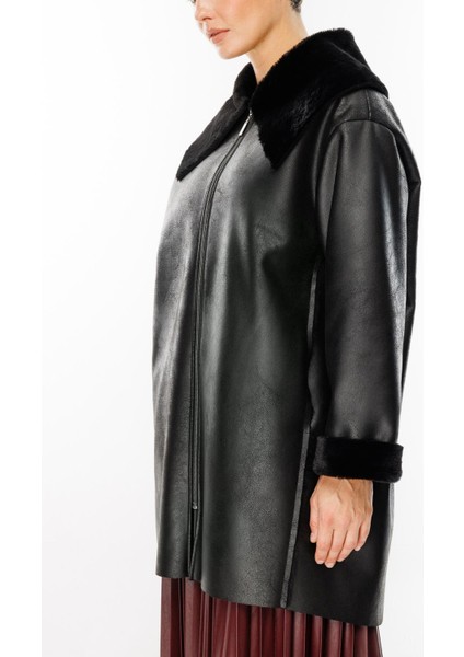 Suni Deri ve Soft Kürk Laminasyon Araboy Basen Örten Spor Zamansız Kaban Trenç-Siyah fırsatları