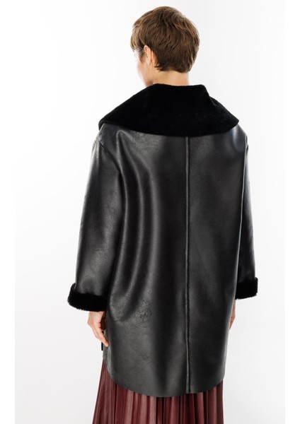 Suni Deri ve Soft Kürk Laminasyon Araboy Basen Örten Spor Zamansız Kaban Trenç-Siyah indirimleri