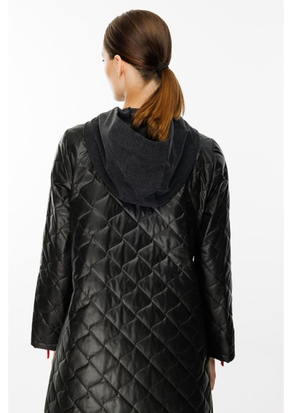 Denim Rouge Kapitone Dolgulu Garni Femuarlı Baharlık Trench Kaban-Siyah