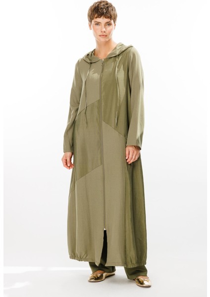 Perche Ince Ipekçe Dokulu Hafif Kap Ferace-Haki