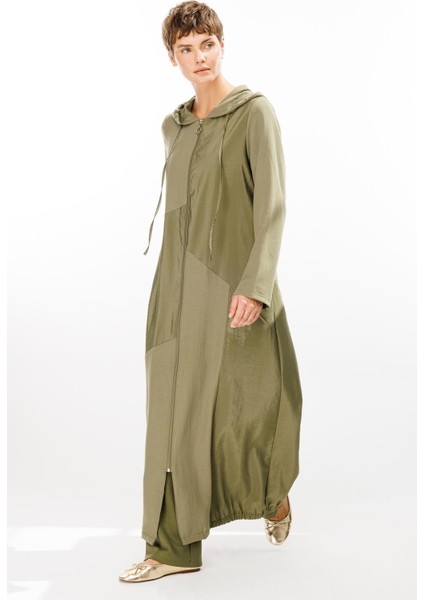 Perche Ince Ipekçe Dokulu Hafif Kap Ferace-Haki fırsatları