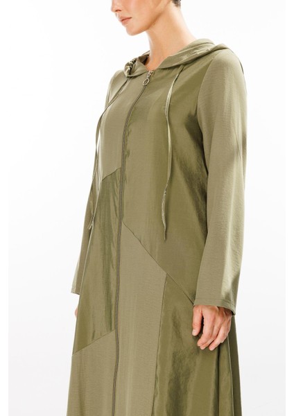 Perche Ince Ipekçe Dokulu Hafif Kap Ferace-Haki