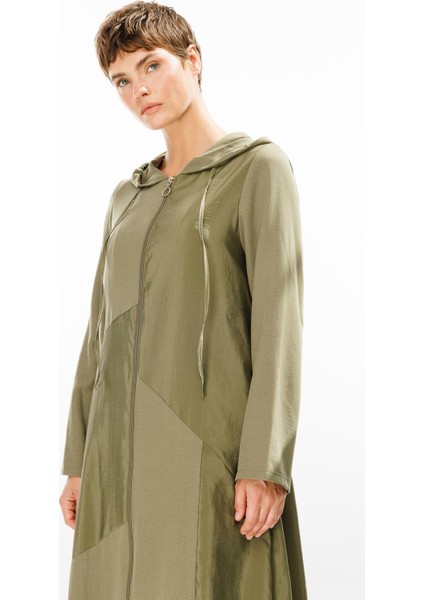 Perche Ince Ipekçe Dokulu Hafif Kap Ferace-Haki