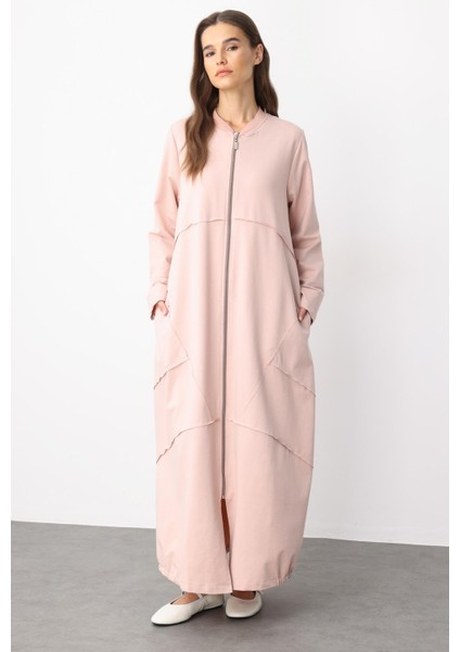 Spor Dikiş Detaylı Döküm Pamuk Karışımlı Örme Kap/ferace-Pudra