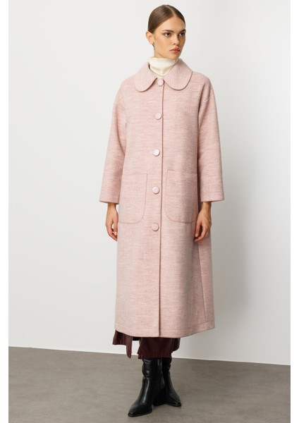 Sweety Yün Içerikli Astarsız Kaban Yada Kap Olarak Kullanım Sunan Trench Kaban-Pudra