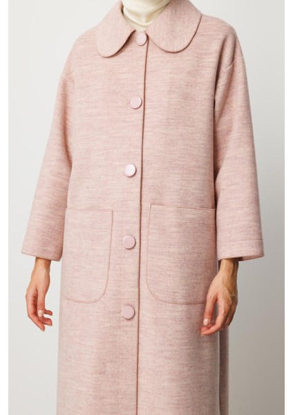 Sweety Yün Içerikli Astarsız Kaban Yada Kap Olarak Kullanım Sunan Trench Kaban-Pudra