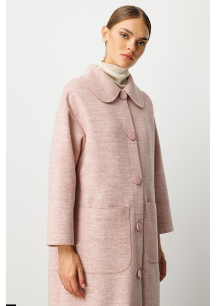 Sweety Yün Içerikli Astarsız Kaban Yada Kap Olarak Kullanım Sunan Trench Kaban-Pudra