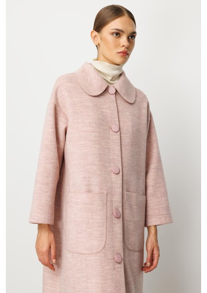 Sweety Yün Içerikli Astarsız Kaban Yada Kap Olarak Kullanım Sunan Trench Kaban-Pudra