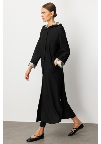 Özel Garni ve Aks Detaylı Otto Kumaş Astarlı Mevsimlik Spor Zamansız Trench / Kap-Siyah modelleri