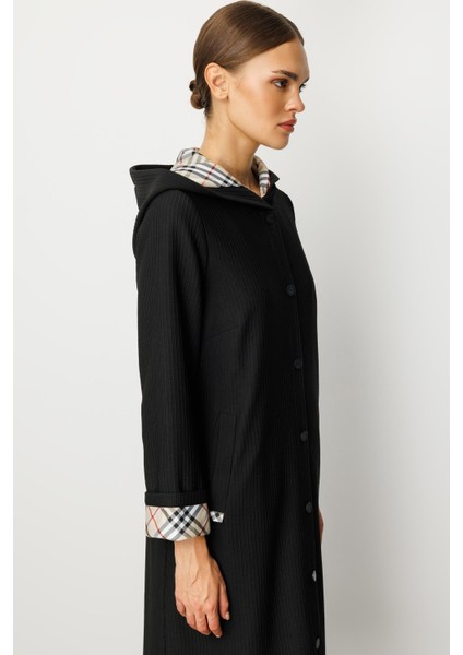 Özel Garni ve Aks Detaylı Otto Kumaş Astarlı Mevsimlik Spor Zamansız Trench / Kap-Siyah