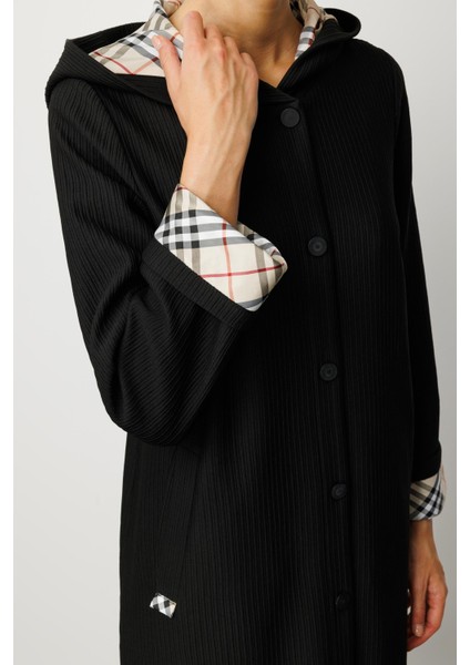 Özel Garni ve Aks Detaylı Otto Kumaş Astarlı Mevsimlik Spor Zamansız Trench / Kap-Siyah