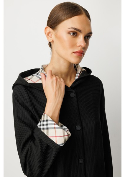 Özel Garni ve Aks Detaylı Otto Kumaş Astarlı Mevsimlik Spor Zamansız Trench / Kap-Siyah