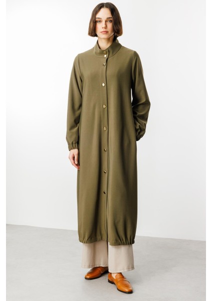 Gold Detay Dökümlü Kumaş Zamansız Spor Trench Kap-Haki fiyatları