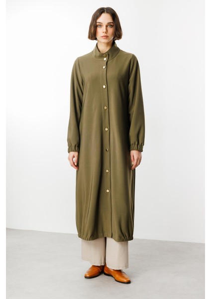 Gold Detay Dökümlü Kumaş Zamansız Spor Trench Kap-Haki modelleri