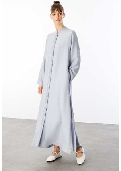 Hm Büzgü Detay Ön Pat ve Sırt Alleri Ipekçe Doku Spor Zamansız Kap/ Ferace-Gri