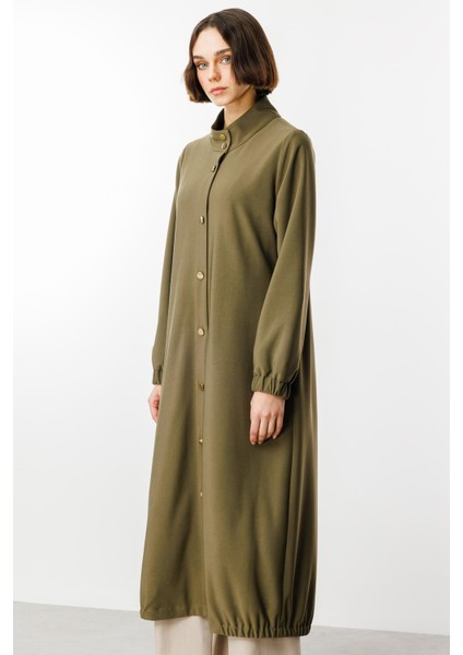 Gold Detay Dökümlü Kumaş Zamansız Spor Trench Kap-Haki fırsatları