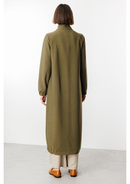 Gold Detay Dökümlü Kumaş Zamansız Spor Trench Kap-Haki indirimleri