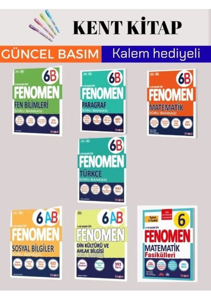 6. Sınıf Matematik + Fen B. + Türkçe + Paragraf+Sosyal B. + Din K. (B Set) + Mat Fas. Soru Bankaları