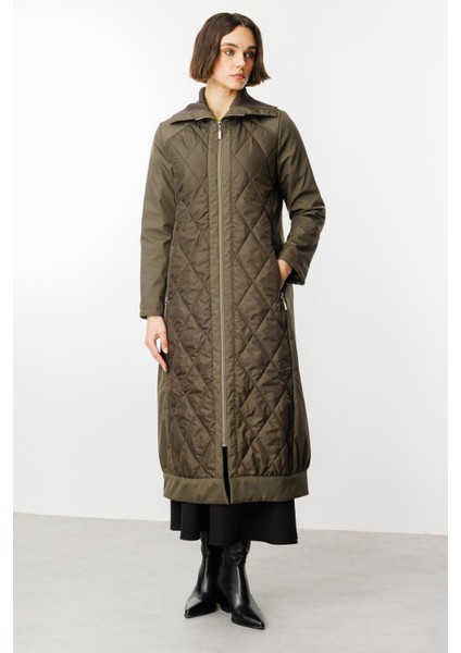 Triko Yaka Detaylı Kapitone Dolgulu Kaban-Haki fiyatları