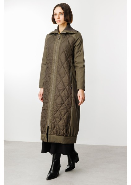 Triko Yaka Detaylı Kapitone Dolgulu Kaban-Haki fırsatları