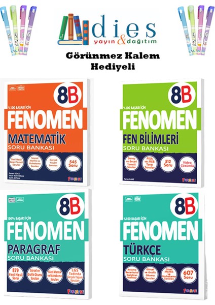Fenomen 8. Sınıf Matematik-Fen Bil.-Paragraf-Türkçe Soru Bankaları (B Set) ( 4 Kitap )