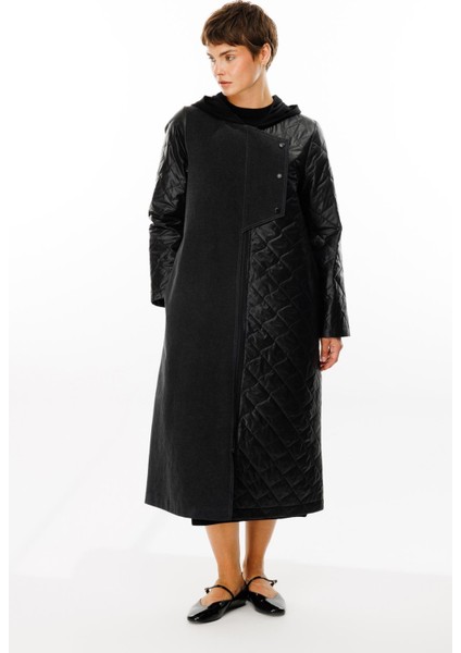 Via Denim(Kot) Detaylı Dolgulu Spor Baharlık Trench Kaban-Siyah fiyatları