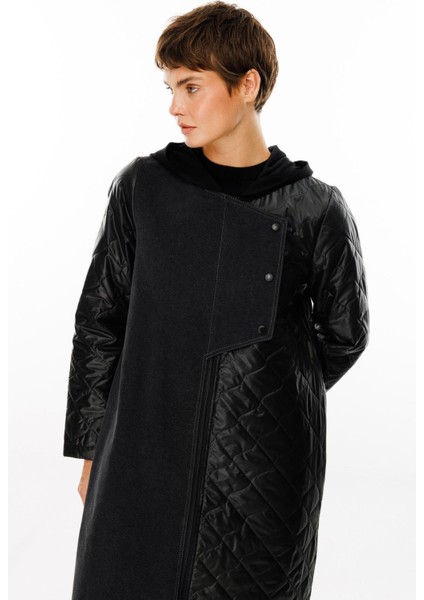 Via Denim(Kot) Detaylı Dolgulu Spor Baharlık Trench Kaban-Siyah fırsatları