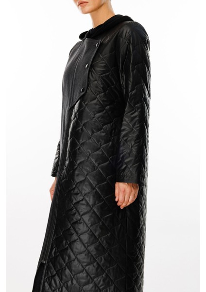 Via Denim(Kot) Detaylı Dolgulu Spor Baharlık Trench Kaban-Siyah indirimleri