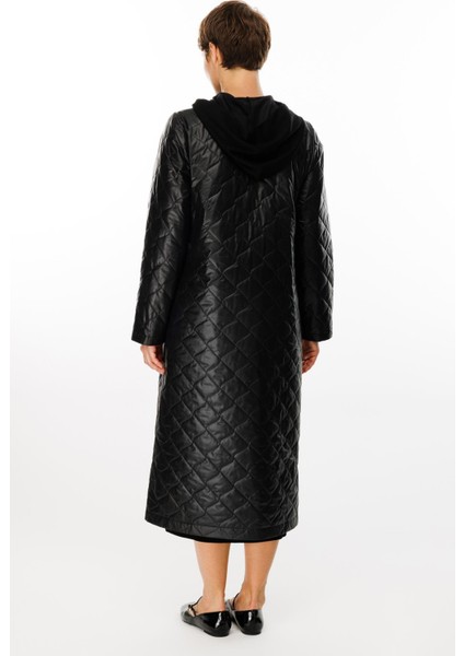 Via Denim(Kot) Detaylı Dolgulu Spor Baharlık Trench Kaban-Siyah