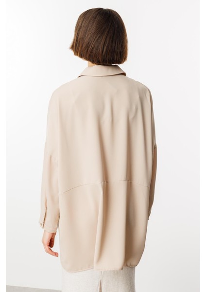 Özel Kalıp Zamansız Akıcı Kumaştan Bluz Tunik-Taş