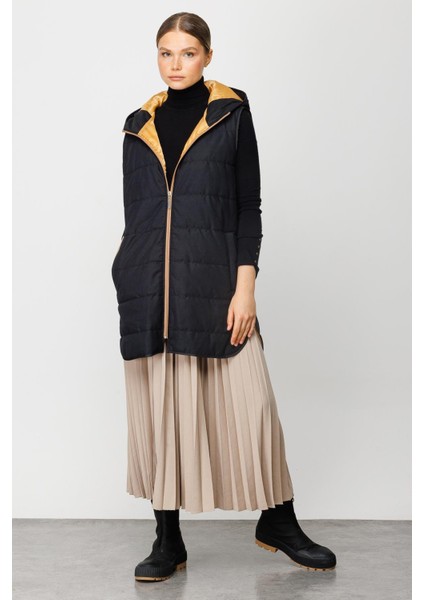 Basen Örten Kapitone Içi Dolgulu Renkli Astarlı Spor Zamansız Yelek-Siyah-Sarı