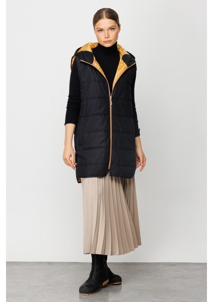 Basen Örten Kapitone Içi Dolgulu Renkli Astarlı Spor Zamansız Yelek-Siyah-Sarı