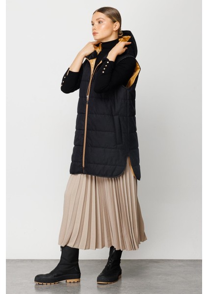 Basen Örten Kapitone Içi Dolgulu Renkli Astarlı Spor Zamansız Yelek-Siyah-Sarı