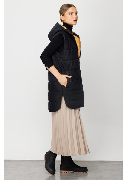 Basen Örten Kapitone Içi Dolgulu Renkli Astarlı Spor Zamansız Yelek-Siyah-Sarı