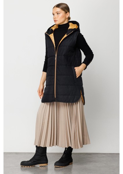 Basen Örten Kapitone Içi Dolgulu Renkli Astarlı Spor Zamansız Yelek-Siyah-Sarı