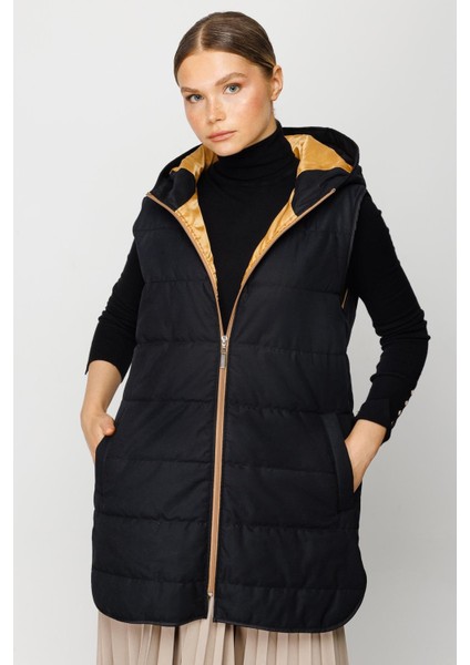 Basen Örten Kapitone Içi Dolgulu Renkli Astarlı Spor Zamansız Yelek-Siyah-Sarı