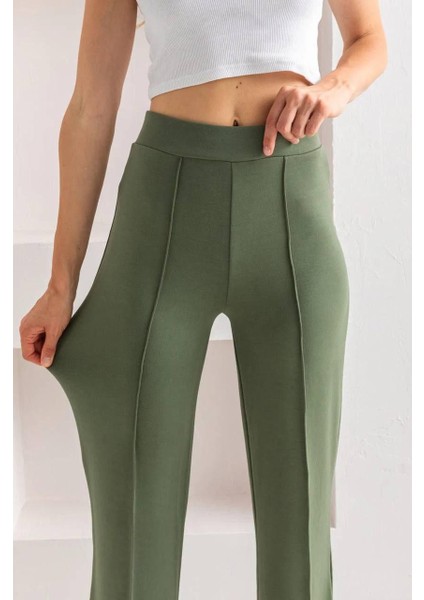 Yüksek Bel Önü Nervürlü Bol Paça Kaliteli Modal Kumaş Pantolon