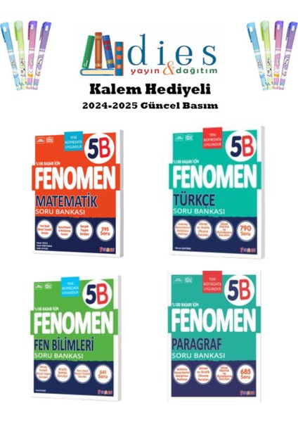 Fenomen Yay. 5. Sınıf Matematik + Türkçe + Fen B. + Paragraf (B) Soru Bankaları (2024-2025)