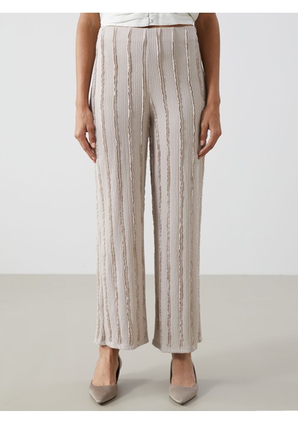 Yeni Sezon Beli Lastikli Dokulu Geniş Paça Kadın Pantolon fiyatları