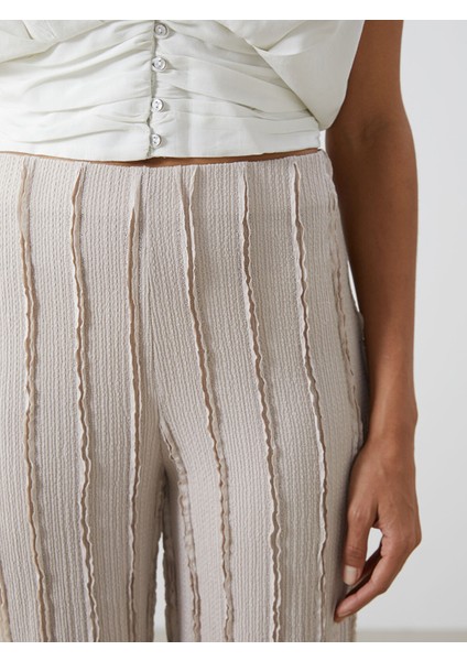 Yeni Sezon Beli Lastikli Dokulu Geniş Paça Kadın Pantolon modelleri