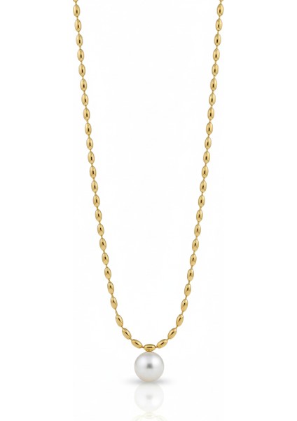 Çelik Inci Kolye Altın Rengi Oval Boncuk Zincirli Kararmaz Takı