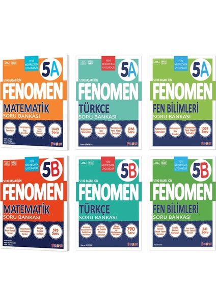 Fenomen Okul 2025 5. Sınıf Matematik + Türkçe + Fen A + B Serisi Soru Seti 6 Kitap Güncel Müfredat
