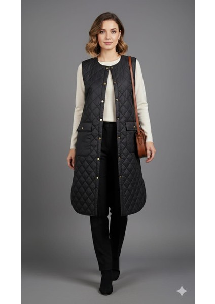 Zamansız (Yumuşak) Elyaf Dolgulu Astarlı Yelek-Siyah