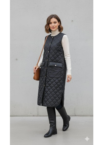 Zamansız (Yumuşak) Elyaf Dolgulu Astarlı Yelek-Siyah modelleri