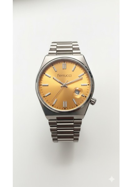 Erkek Kol Saati Gümüş Renk, Turuncu Kadran – Şık Metal Kordon, 2 Yıl Garantili