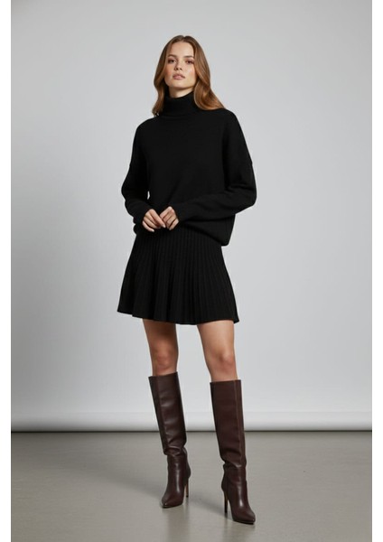 Kadın Boğazlı Kazak Etek Ikili Triko Takım