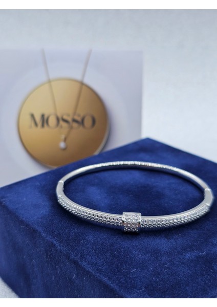 Zirkon Taşlı Gümüş Renk Kelepçe Çelik Bileklik modelleri